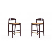 Manhattan Comfort 2-CS007-CL Klismos 36.75 in. Camel and Dark Walnut Beech Wood Counter Height Bar Stool (Set of 2)